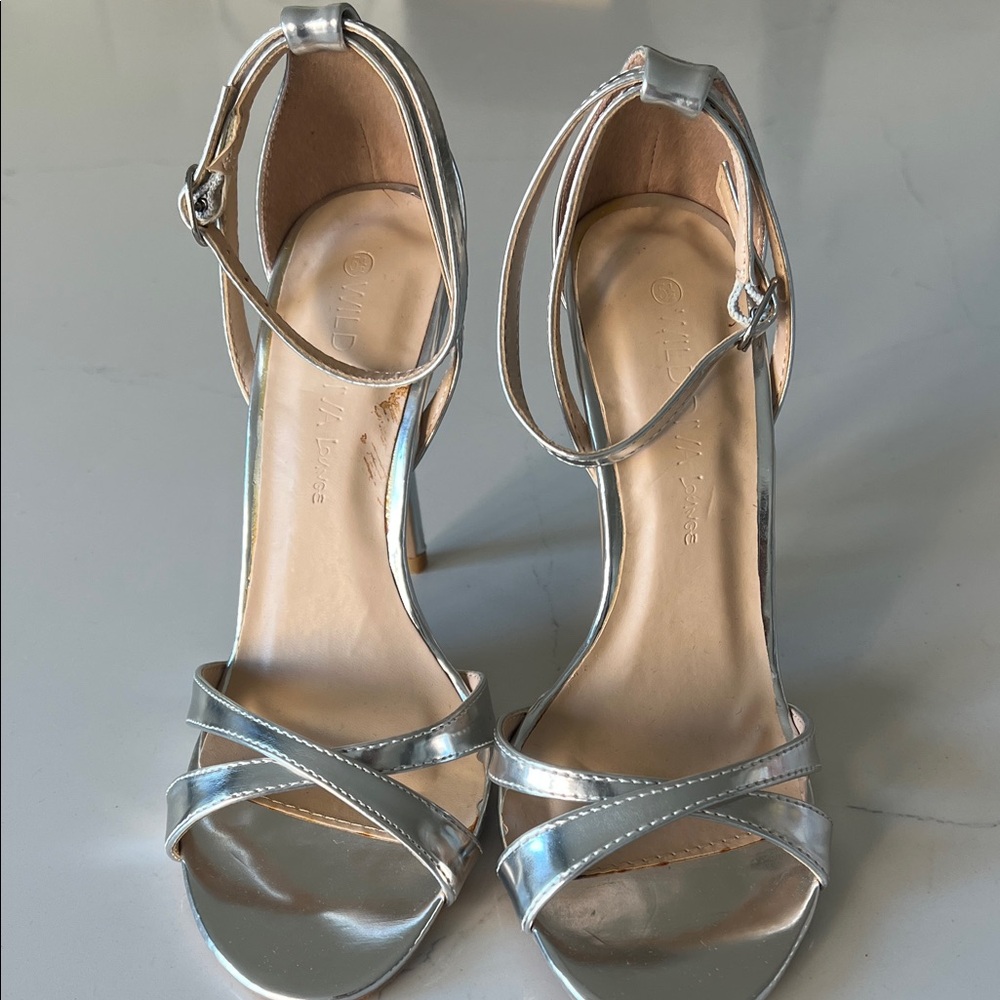 Wild Diva Metallic Silver Strappy Ankle-Heel Sandals
